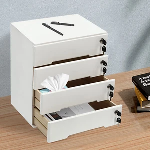 4-layer white wooden desktop storage box file cabinet with lockable drawers - Picture 1 of 12