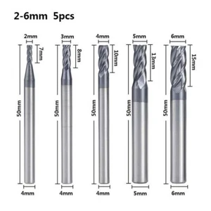 5x 2-6 mm VHM Schaftfräser 4 Flöten AlZinn Fräser Schlitzbohrer - Bild 1 von 5