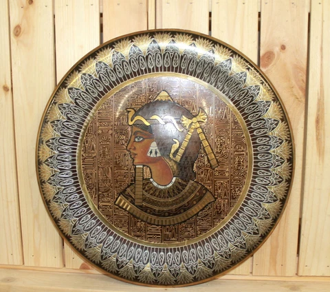 Vintage Egyptian hand made ornate wall hanging engraved metal plate Cover