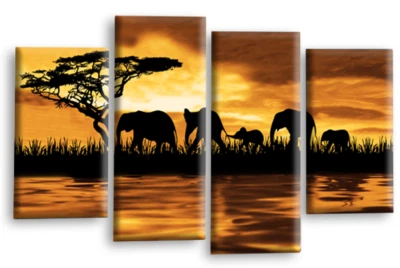 Elephant Wall Art Cream Living Room Sunset Africa Framed Split Canvas Picture 1 - Image 1 of 4