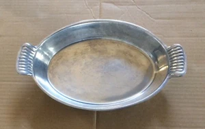 Heavyweight Vtg Pewter MEXICO Oval Serving Platter Tray W/Handle 11 3/4” L - Picture 1 of 6