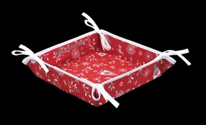 French Provencal Cotton Bread Basket Edelweiss Reindeer's Holly Made In France - Picture 1 of 3