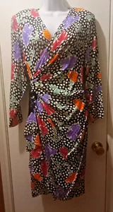 Neiman Marcus VTG Size 10 SILK Spring Floral Dress side Black Sequin Appliqué - Picture 1 of 7
