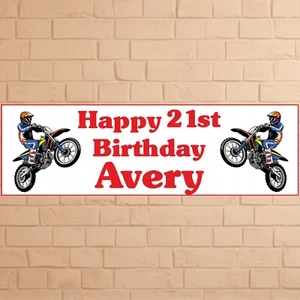 2x Personalised Motocross Birthday Banners | Custom Name & Age Dirt Bike Decor - Picture 1 of 9