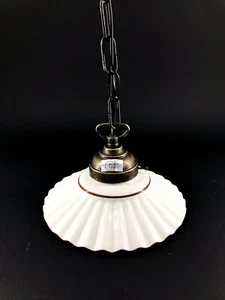 Lampadario sospensione ottone ceramica ondulata bianca bordo MARRONE 20 cm - Foto 1 di 3