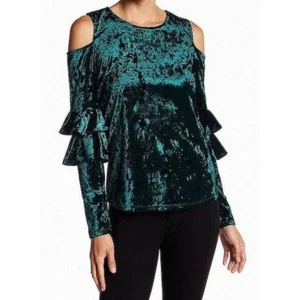 Blusa para mujer Ro & De 163384 de terciopelo hombro frío verde cazador talla Pequeño - Imagen 1 de 2