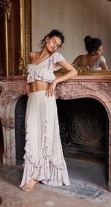 Free People Now & Then Romantic Lace Ruffles Vintage Skirt & Top Set XL - Picture 1 of 8