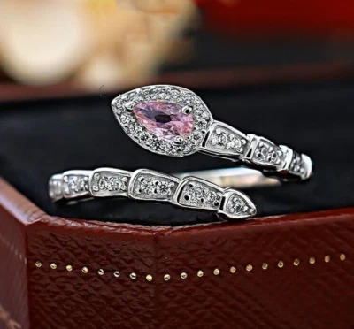 Pink Diamond Snake Ring, 18K Gold Vermeil, Adjustable Design  - Image 1 of 4