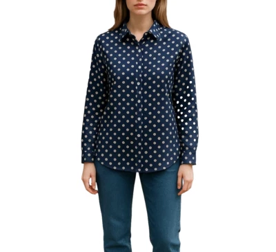 Camisa Charles Tyrwhitt tamanho 16 azul marinho com ponto branco manga longa algodão - Imagem 1 de 4