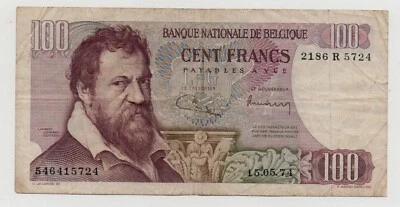 BELGIUM 100 FRANCS 1974 PICK 134 LOOK SCANS - Image 1 of 2