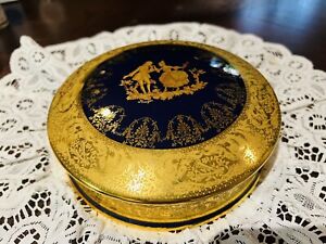 Vtg Imperia Limoges Cobalt Blue 22K Gold Trinket Box/Guaranteed First Quality