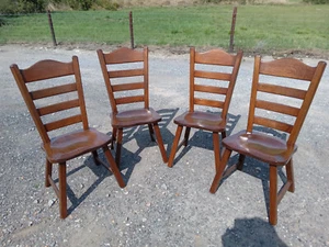 4 SOLID OAK FARMHOUSE DINING CHAIRS - Picture 1 of 1