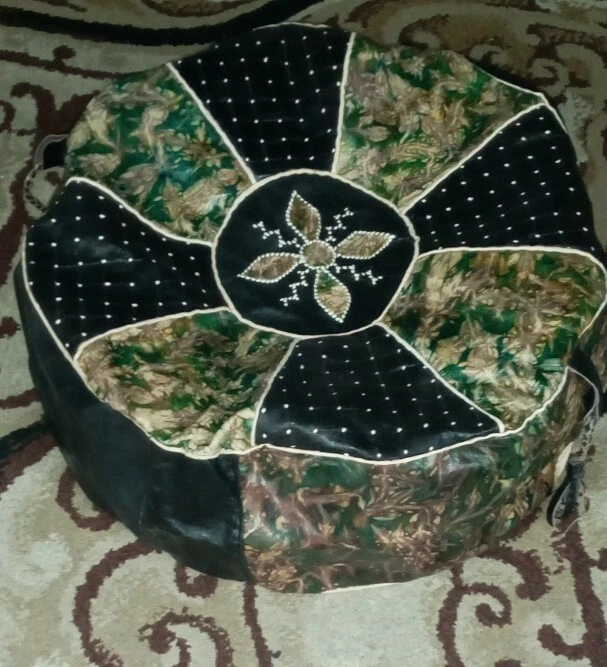 New Handmade POUF Genuine Leather Pouffe Ottoman Footstool round floor pillow  - Image 1 of 4