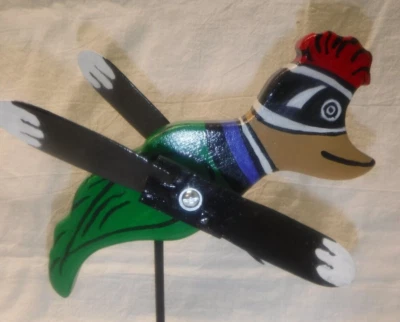 NEW! WHIRLY BIRDY Whirligig Wind Spinner Handcrafted Wood Folk Art WOODPECKER - Image 1 of 4
