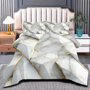 Queen Comforter 3 Piece Set White Gold Marble - Picture 1 of 1