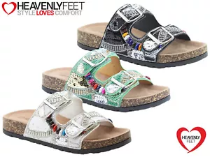 Sandalias Heavenly Feet para mujer adornadas con doble hebilla deslizadores con cuentas brillantes - Imagen 1 de 19
