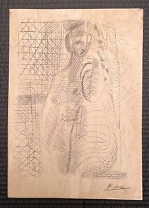 Pablo Picasso Drawing on paper (Handmade) signed and stamped vtg art