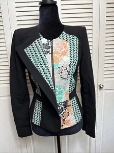 BCBG Maxazria Womens Blazer Jacket Edward Black Sea Green Office Executive XS - Picture 1 of 19