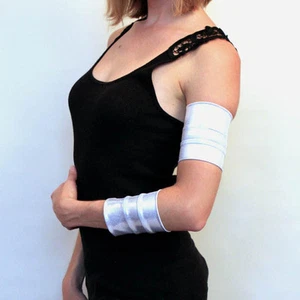 Metallic Arm Bands Silver Bicep Cuffs Shiny Band Oil Slick Anime Costume Wetlook - Picture 1 of 2