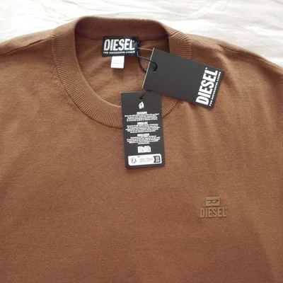 NWT DIESEL K-FREEX-NEWPRINT KNITWEAR Cotton Sweater Logo Patch COFFEE Men MEDIUM - Image 1 of 4