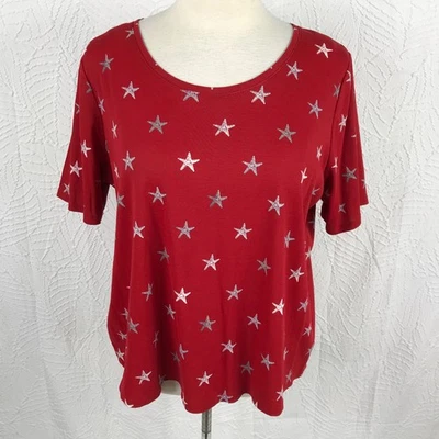 Croft & Barrow Top Tee Shirt Size 2X Red Stars Starfish Short Sleeve 100%Cotton - Image 1 of 4
