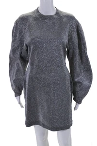 BCBG Max Azria Womens Metallic Long Sleeve Back Zip Bodycon Dress Silver Size L - Picture 1 of 7