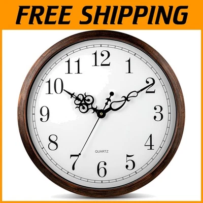 Stylish Indoor 18 Inch Silent Wall Clock - Brown Frame, Elegant White Face - Image 1 of 2