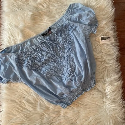 Blusa Vintage Algodón Rampage Cottage Campesina Boho Talla Mediana Nueva Azul Foto 1 de 4