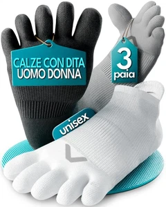 Calze con Dita Uomo Donna 3 Paia Calzini con Dita Separate Traspiranti in Cotone - Foto 1 di 24