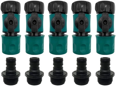 Manguera de jardín de plástico conexión rápida con juego de válvulas de cierre macho y hembra, 3/4” Q Foto 1 de 4