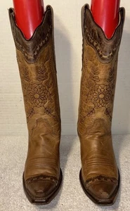 Corral Boots A2500 Cowboy Boot Black Floral Embroidery Brown Leather Women's 6 M - Picture 1 of 14
