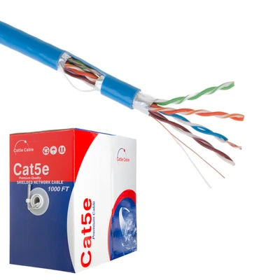 1000FT Cat5e FTP Shielded Solid Ethernet Cable Bulk LAN Network Blue Wire  - Image 1 of 2