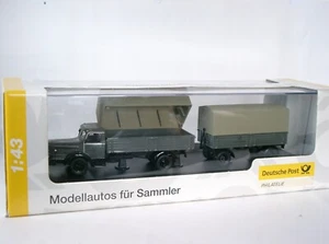 Schuco 1:43 - camion telone Krupp titanio con rimorchio "Deutsche Bundespost" / IMBALLO ORIGINALE - Foto 1 di 17