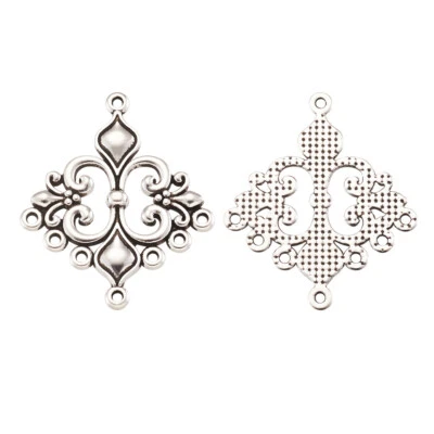 Arañas rombo de aleación tibetana 10 piezas filigrana pendientes fornituras plata 36x30 mm Foto 1 de 4