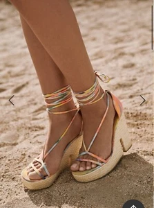 Just Fab Lace-Up Rainbow Tie-dye Wedges Stirring Secrets Strappy Sandals Size 9 - Picture 1 of 10