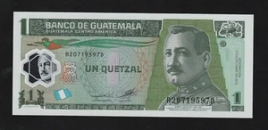 GUATEMALA UNC POLYMER Banknote: One 1 Quetzal 2012 (P-115c) PRINTER: FCOF France - Picture 1 of 2