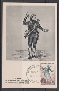 CARTE MAXIMUM FDC 1ER JOUR FIGARO BARBIER DE SEVILLE BEAUMARCHAIS 1953 - Picture 1 of 1