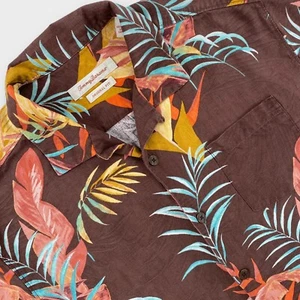 Tommy Bahama Camisa Hawaiana Para Hombres Grande Seda Marrón Floral Aloha Magnum PI Viaje - Imagen 1 de 9