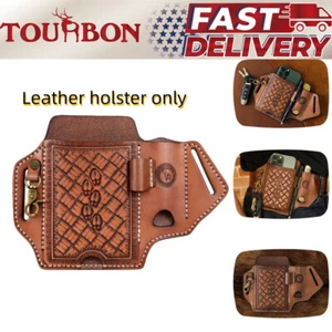 Étui pour téléphone portable en cuir tourbon poche couteau porte étui ceinture gaine étui EDC - Photo 1 sur 24