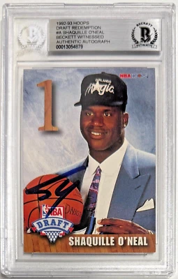 1992-93 NBA Hoops Shaquille O'Neal Signed RC Magic #A BAS Beckett Witnessed - Image 1 of 2