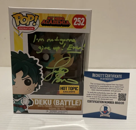 Justin Briner Signed DEKU Battle Exclusive MY HERO ACADEMIA Funko Pop BECKETT Cover