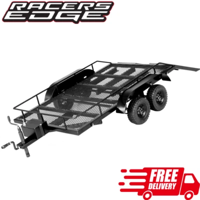Racers Edge RC Car Trailer Full Metal 1/10 w LED Lights Truck Crawler Hauler Rig - Image 1 of 2