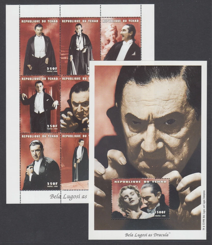Chad Sc 773B-773C MNH. Bela Lugosi 1998 como Drácula, juego completo, en muy buen estado Foto 1 de 1