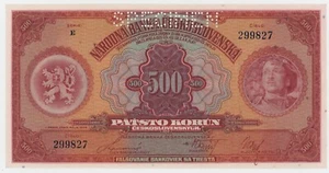 Czechoslovakia 500 Korun 2-5-1929 Pick 24.s aUNC Almost Uncirculated Specimen - Picture 1 of 2