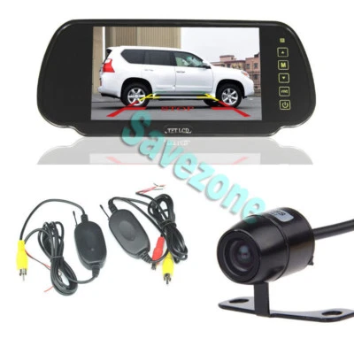 Mini Wireless Car Rear View Kit Reversing Camera + 7" TFT LCD Mirror Monitor - Image 1 of 4