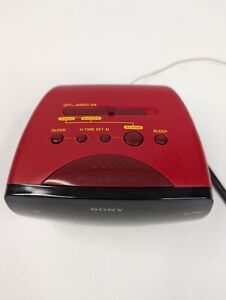 Vtg SONY Dream Machine ICF-C111 AM/FM Alarm Clock Radio Red No Back Cover Tested