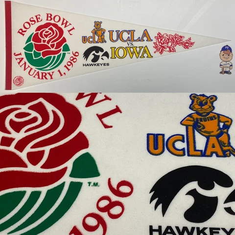 1986 UCLA Bruins California Football Iowa Hawkeyes Hawks Pennant 12x30 Rose Bowl Cover