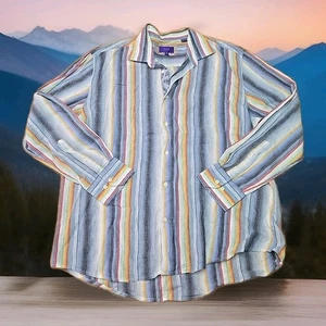 Tallia Long-Sleeve Button-up Shirt Mens Size XL Linen Cotton Blend Striped H3 - Picture 1 of 8