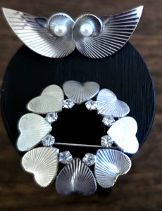 Sterling Silver Carl Art Set Rhinestone Hearts Brooch & Doves w/Pearls Pin 1950s - Picture 1 of 11