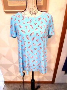 ANNE KLEIN-TURQ/MULTI-FLORAL-CUELLO REDONDO-MANGA GORRA TOP-TALLA-M-NUEVO CON ETIQUETAS-$60 - Imagen 1 de 3